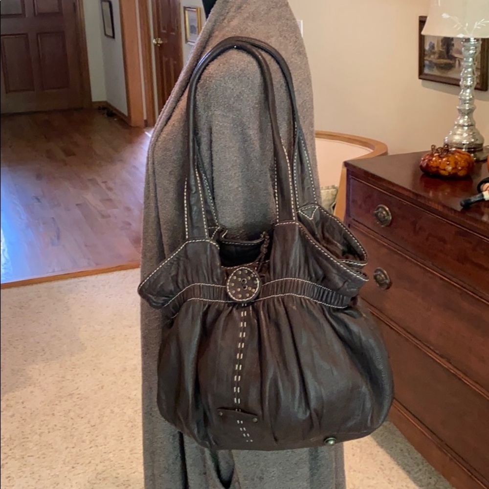 Adrienne Vittadini Dark Brown Leather Hobo